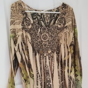 One World earthy print beige green & brown tunic